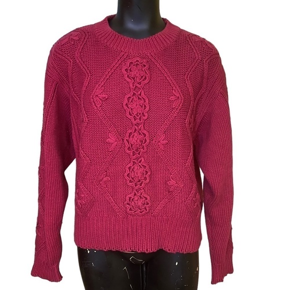 LizWear Berry Pink Cotton Cable Knit Sweater Size Small Vintage - Picture 1 of 5
